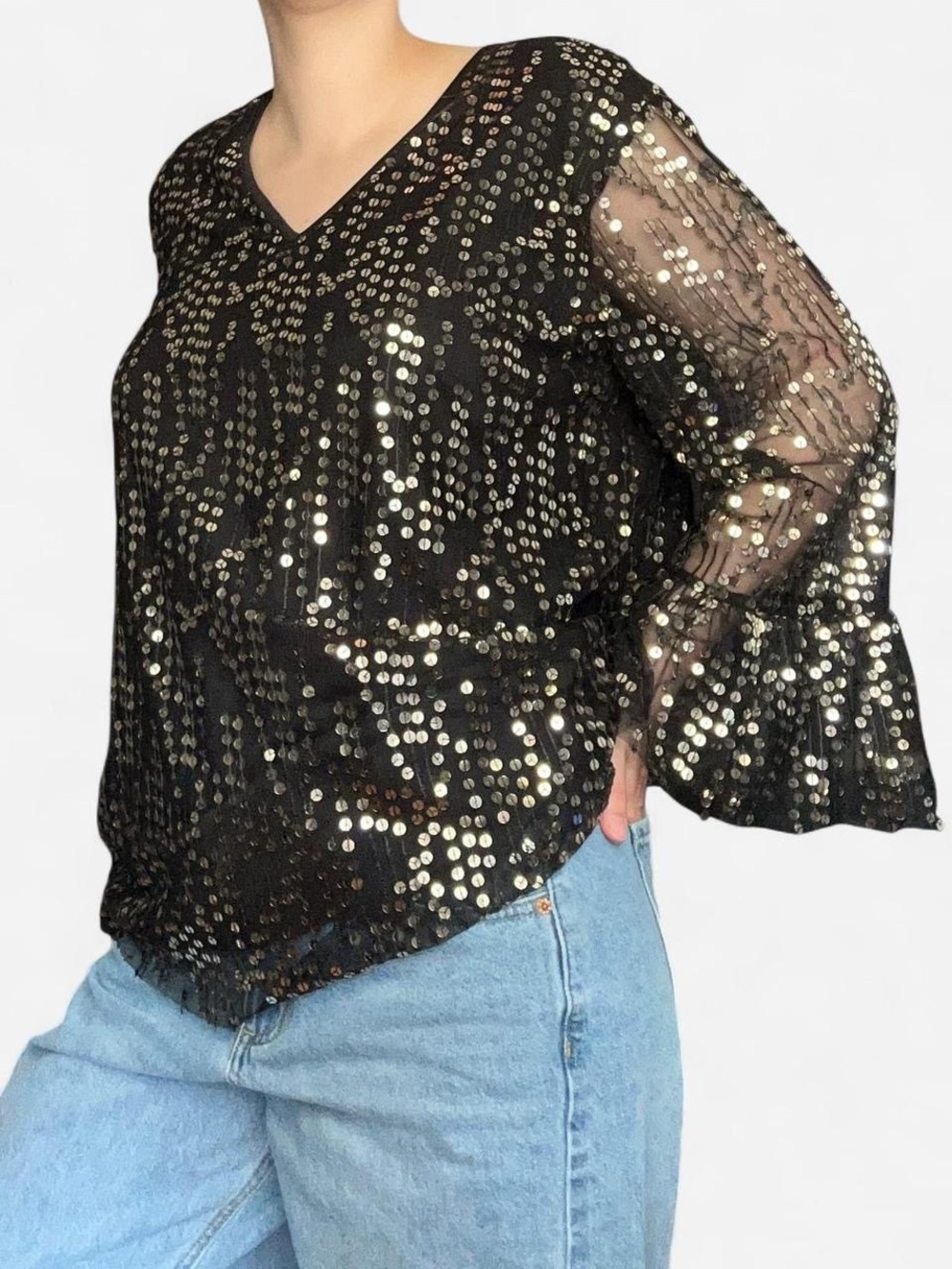 Sequin top with bell sleeves
